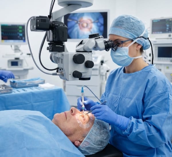 Cataract Surgery Cost Surat 4 Ophthalmologist performing cataract removal with surgical microscope