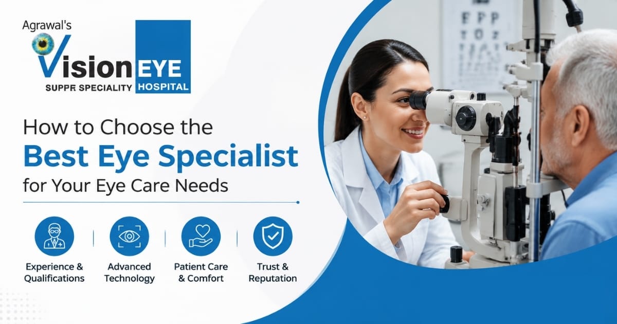 Eye doctor performing vision examination using advanced diagnostic equipment